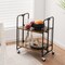Rustic Brown Wooden Foldable Rolling Cart with Metal Frame and Storage Shelves Suitable to Any Room